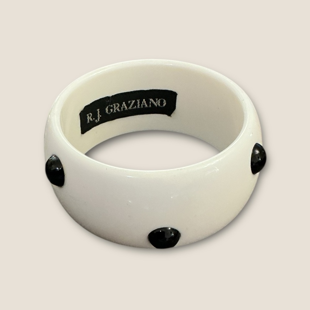 R.J. Graziano Black and White Lucite Dot Bangle